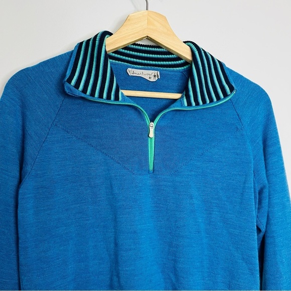 Smartwool Blue Merino 1/4 Zip Pullover Sweater Medium - Picture 2 of 6